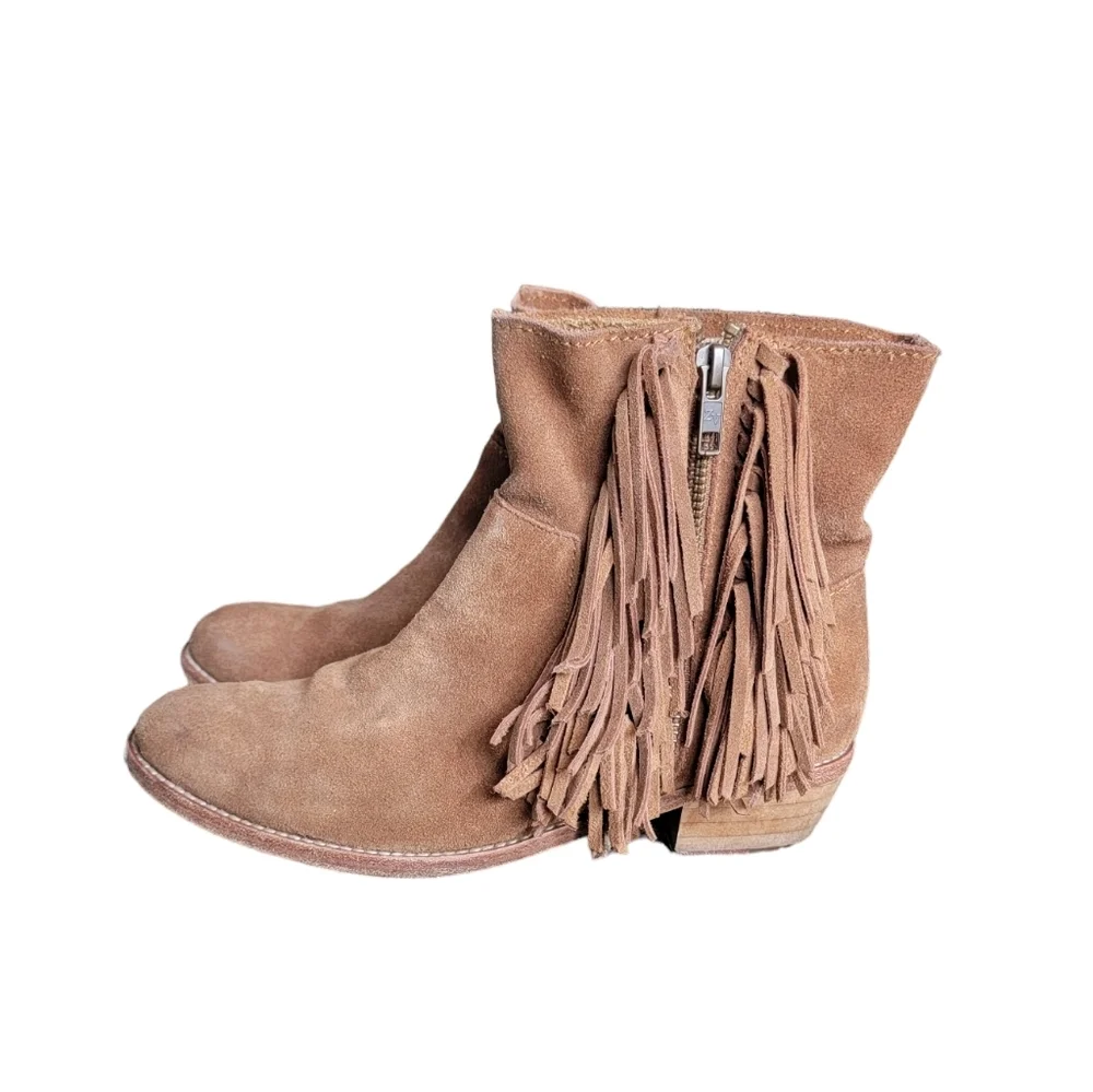 Zadig & Voltaire Pearce‎ Fringe Taupe Suede Ankle Booties Women's 6